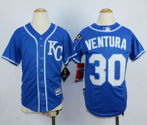 Royals #30 Yordano Ventura Blue Cool Base Stitched Youth MLB Jersey - Click Image to Close